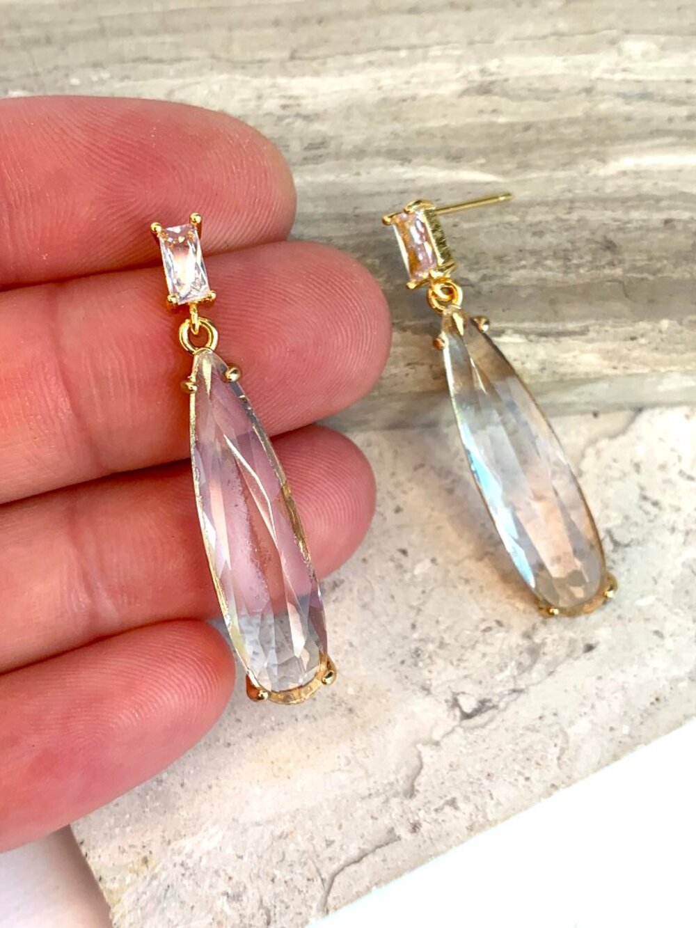 NEW~ Anthropologie Studio Bride Baguette Dewdrop Earrings - Picture 4 of 13